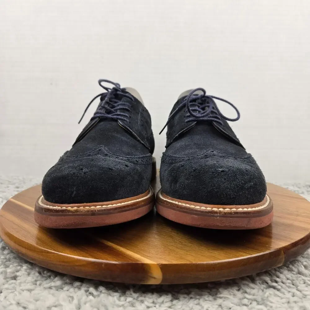 J. Crew Mens 10.5 Kenton Navy Suede Wingtip Medallion Brogue Derby Dress Shoe